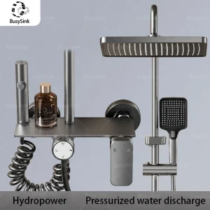 Ensemble de système de douche multifonction pour salle de bain, bouton rotatif domestique, eau chaude et froide, pressurisé, ensemble de douche en aluminium gris bronze