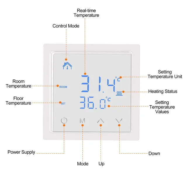 Thermostat mural tactile intelligent numérique écran LED… – vue 2