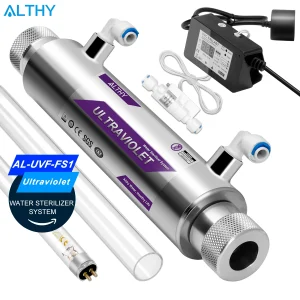 ALTHY UV stérilisateur d&rsquo;eau ultraviolette système de purificateur lampe de filtre de désinfection + contrôle de commutateur de débit en acier inoxydable 1GPM