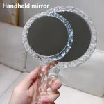 Miroir de maquillage rond créatif, poignée transparente ondulée, beauté, Portable, marchandises de transport