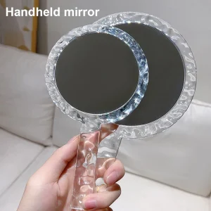 Miroir de maquillage rond créatif, poignée transparente ondulée, beauté, Portable, marchandises de transport