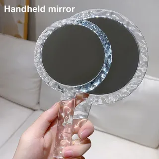 Miroir maquillage rond portable poignée transparente ondulée effet…