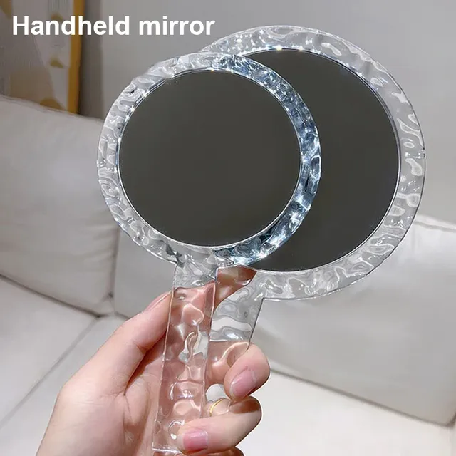 Miroir maquillage rond portable poignée transparente…