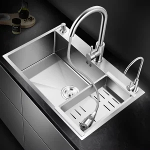 Évier de cuisine en acier inoxydable, maison de ferme au-dessus du comptoir, lavabo à intestin unique avec robinet de vidange, accessoires de cuisine