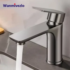 Robinet de Lavabo en Acier Inoxydable, Sortie d&rsquo;Eau Chaude et Froide, 304