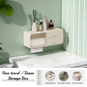 Porte-papier hygiénique mural étanche et anti-poussière, boîte de rangement de mouchoirs, porte-serviettes, sans perceuse, cuisine