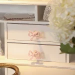 Poignée de porte en métal avec nœud papillon rose, poignée de meuble Foy, armoire en verre, décoration de la maison, 2 pièces