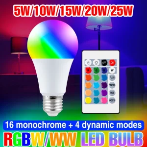 Ampoule LED multicolore RGB 25W, 15 couleurs, lampe d’ambiance, 220V, ampoules colorées E27, gradation intelligente, éclairage de décoration pour fête KTV Bar Ampoule LED multicolore RGB 25W, 15 couleurs, lampe d’ambiance, 220V, ampoules colorées E27, gradation intelligente, éclairage de décoration pour fête KTV Bar