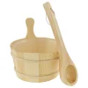 seau sauna bois pin camphre naturel clair finition brute grain visible anse ergonomique louche longue manche capacité quatre litres