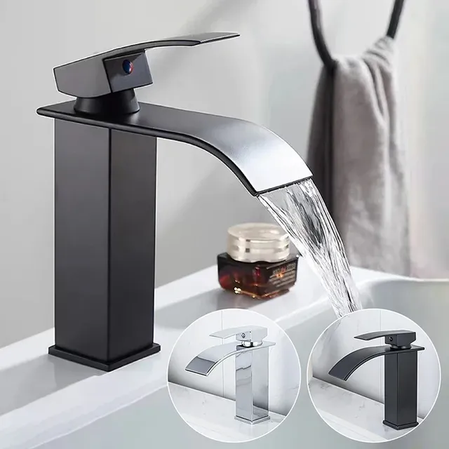 Robinet lavabo cascade noir mat inox mitigeur mono… – vue 2