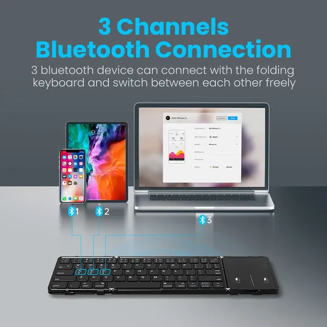 Clavier Bluetooth pliant avec pavé tactile clavier… – vue 3