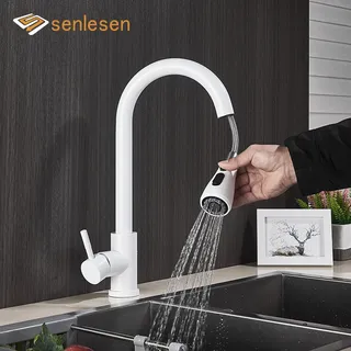 Senlesen robinet de cuisine blanc extractible