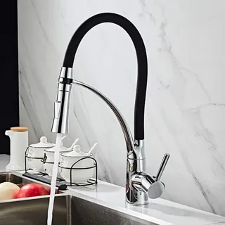 Robinet de cuisine extractible avec buse flexible en silicone