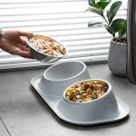 Bol pour animaux de compagnie en acier inoxydable, Double bol Anti-déversement pour chiens et chats, Base antidérapante, conception surélevée, plat d&rsquo;eau alimentaire Durable et facile à nettoyer