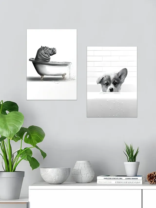 Affiche d'Animaux Noir et Blanc dans la Baignoire – vue 5