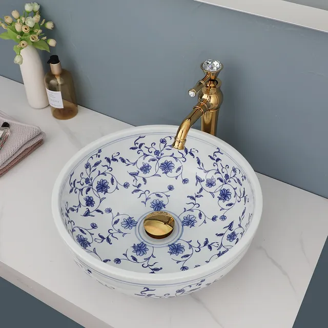 Vasque ronde porcelaine émaillée blanche brillante décor… – vue 4