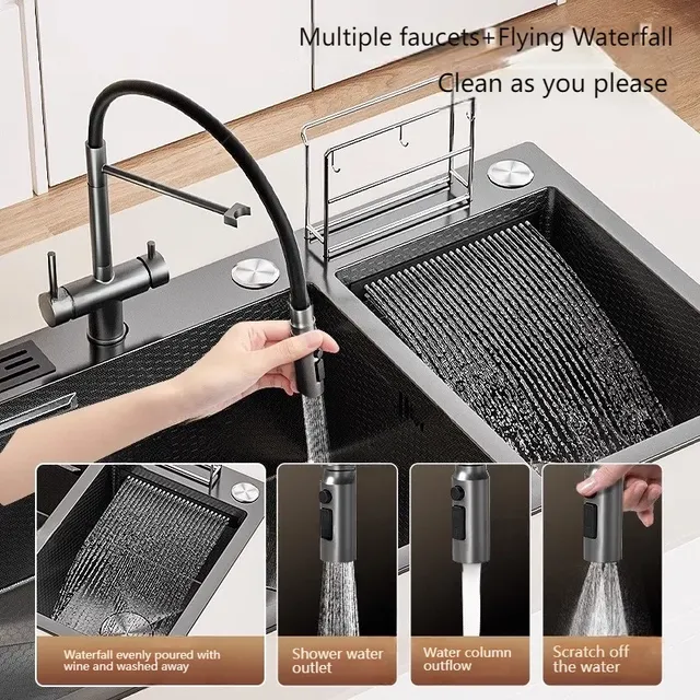 Évier de cuisine cascade en acier inoxydable – vue 3