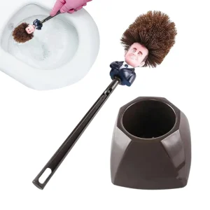 Brosse de toilette WC Borstel Emmanuel Macron Brosse de toilette de dessin animé avec support, nettoyeur de salle de bain créatif, cadeau Gag Unique