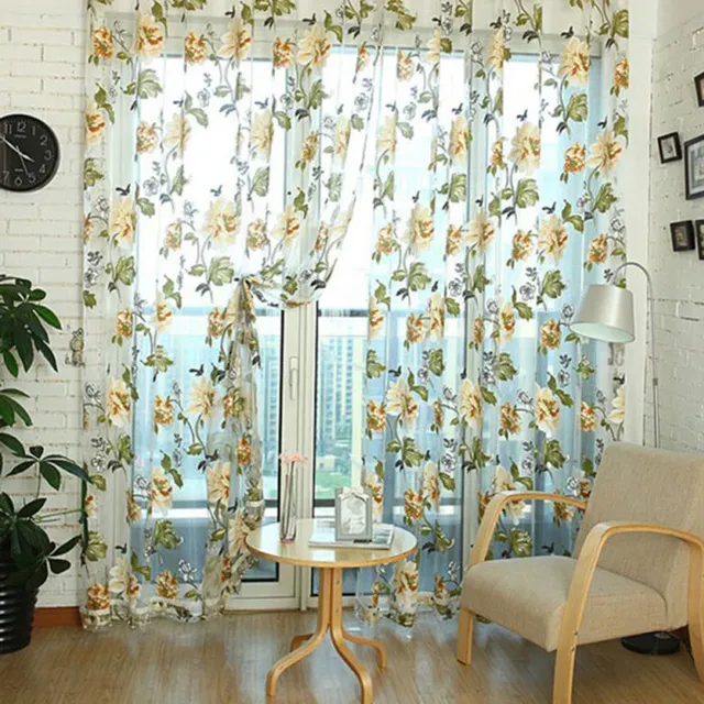 Rideau voilage tulle polyester transparent brodé floral… – vue 3