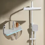 Système de douche à lumière ambiante avec bouton de piano, douches modernes pour HOBrass, étagère en verre, ensemble de douche à affichage numérique