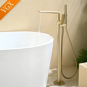 VGX robinet de baignoire autoportant avec douchette, robinet de douche de salle de bains monté au sol, inverseur de douche, système de douche de baignoire de salle de bains