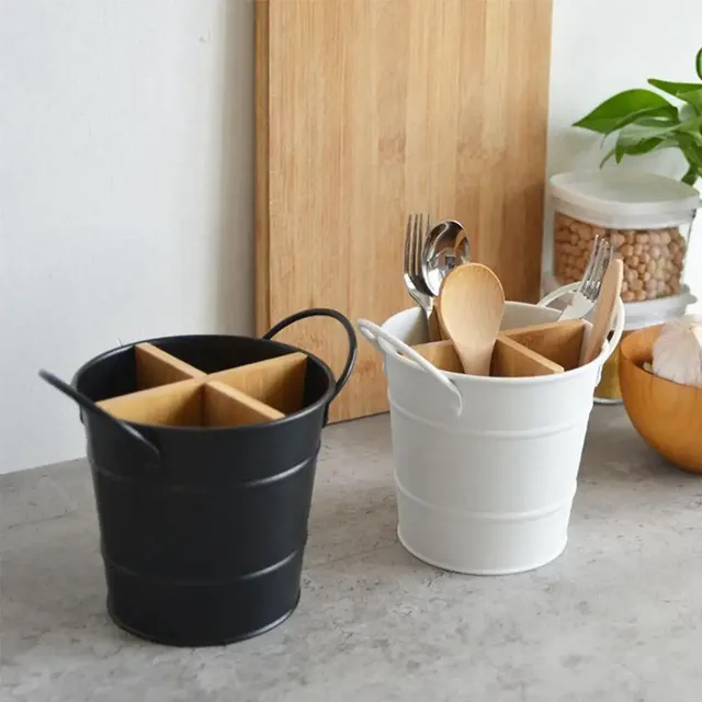 Organisateur ustensiles cuisine couverts bambou acier… – vue 2
