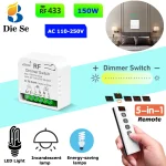 Variateur sans fil 433MHz AC 220V 150w et 86 interrupteur mural et télécommande 5 en 1 pour LED halogène incandescent Smart Life
