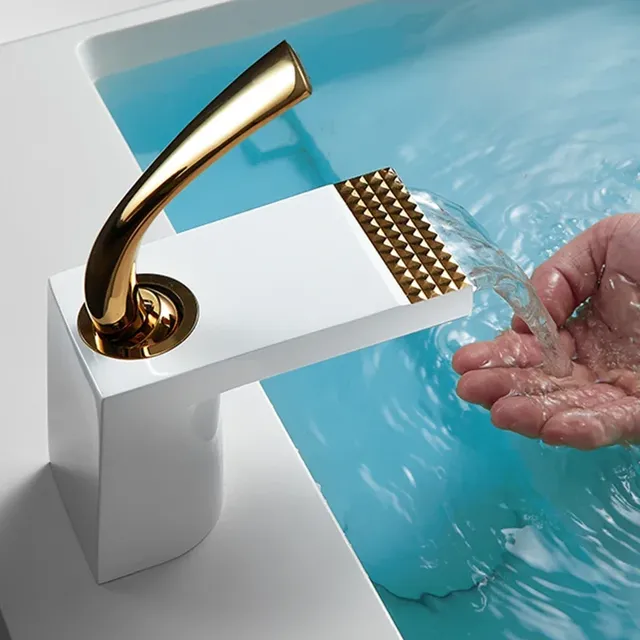 Bassin de bain cascade en laiton doré blanc – vue 4
