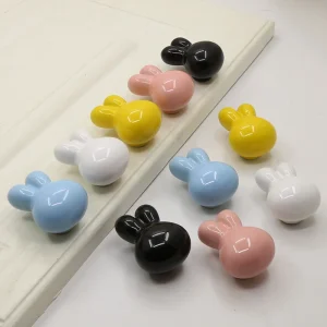 Boutons d&rsquo;armoire en céramique lapin, dessin animé, quincaillerie pour meubles de chambre d&rsquo;enfants, poignée de décoration pour enfants, bouton de tiroir