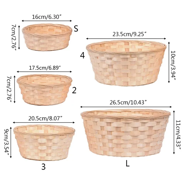 Panier bambou tissé naturel lot cinq rond tressé plat… – vue 6