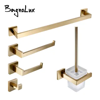 Ensemble d'accessoires de salle de bains en or brossé