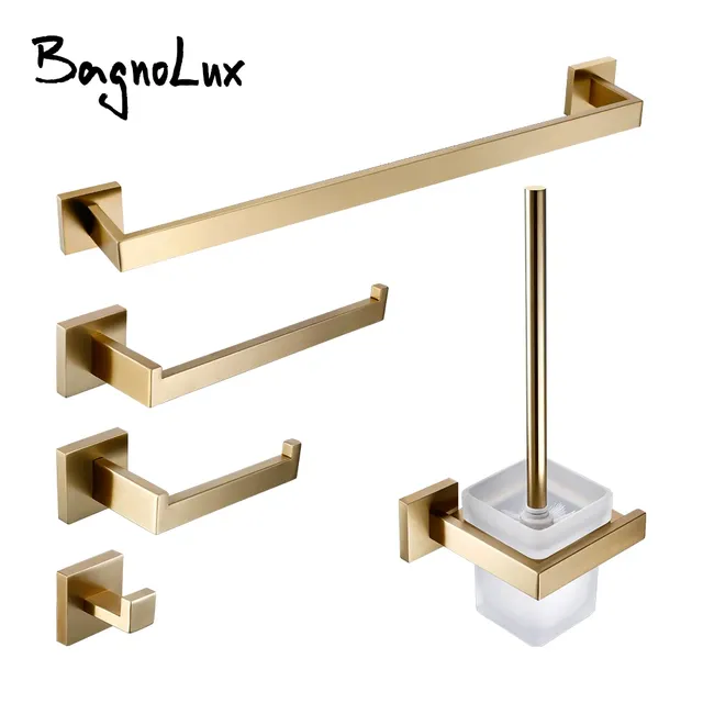Ensemble d'accessoires de salle de bains en or brossé