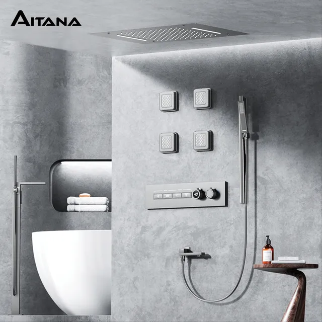 Système de douche thermostatique en laiton gris pistolet…