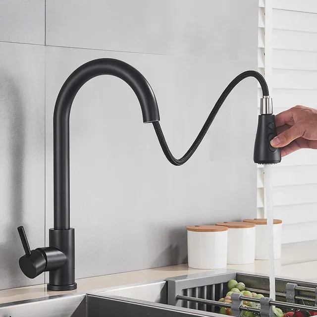 Robinet de cuisine noir flexible à nervures – vue 4