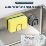 Étagère d&rsquo;évier en acier inoxydable 304, support de rangement pour éponges, adhésif, séchage par vidange, crochets muraux T1, accessoires de stockage