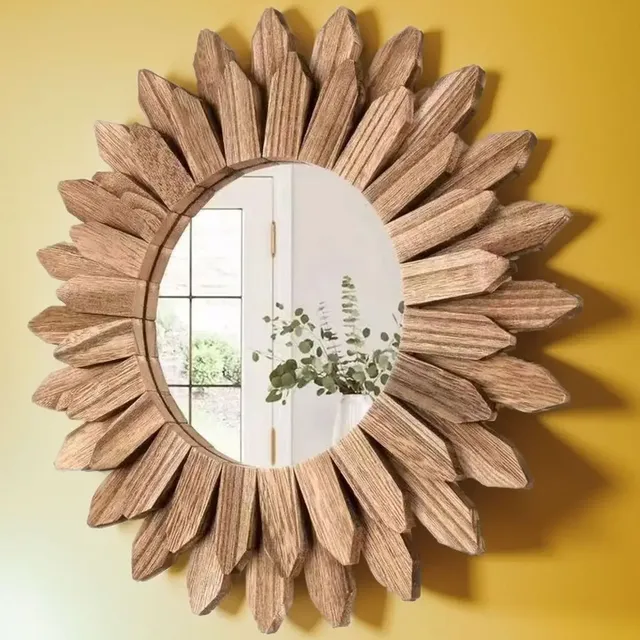 Miroir mural décoratif soleil bois sculpté rond… – vue 4