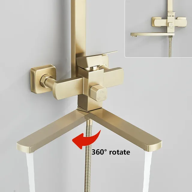 Ensemble de système de douche à effet pluie en or brossé – vue 4