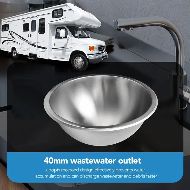 Évier rond de camping-car en acier inoxydable 304 – vue 6