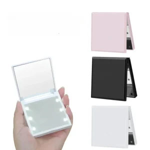 Miroir de maquillage à 6 Led avec loupe légère, petite poche Portable de voyage rose noir blanc, miroirs de vanité pliables pour cosmétiques Miroir de maquillage à 6 Led avec loupe légère, petite poche Portable de voyage rose noir blanc, miroirs de vanité pliables pour cosmétiques