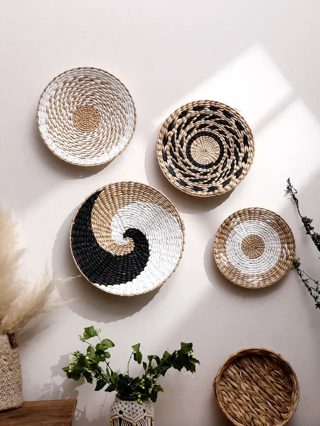 Décor de panier mural Boho fait à la main en jonc de mer – vue 6