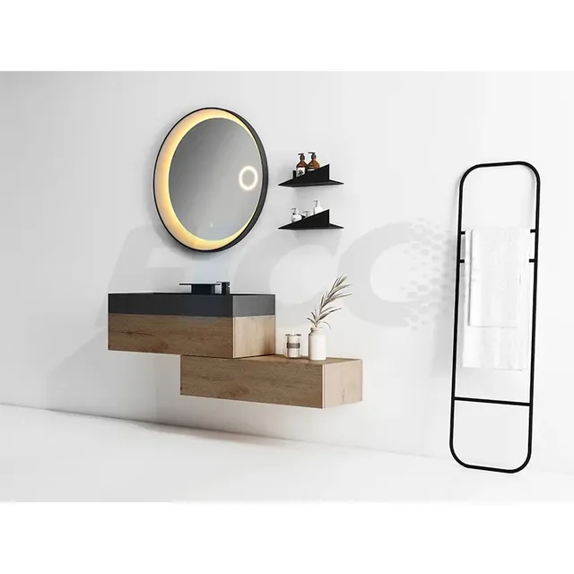 Miroir rond éclairé tactile étanche cadre noir mat halo… – vue 4