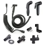 Robinet de Bidet noir pour salle de bains, lavage des toilettes, pistolet de pulvérisation, pomme de douche, autonettoyage Anal, robinet d&rsquo;eau à main, support de tuyau t