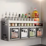 étagère murale fixation sans perçage inox brossé aluminium antirouille durable bacs hermétiques transparents cuillères intégrées gardecorps tablette rangement gain espace