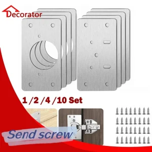 Plaque de réparation de charnière en acier inoxydable, pour armoire, meubles, outil de montage, plaque de fixation de porte de placard de cuisine, 2/4/10 pièces Plaque de réparation de charnière en acier inoxydable, pour armoire, meubles, outil de montage, plaque de fixation de porte de placard de cuisine, 2/4/10 pièces
