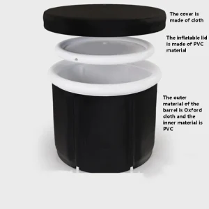 Bain à Bulles Noir Pliable en PVC Gonflable avec Couvercle Double Couche, pour Thérapie Glacée, SPA, pour Adulte, E27