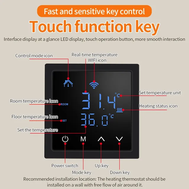 Thermostat mural connecté WiFi intelligent tactile écran… – vue 3