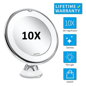 Miroir de vanité grossissant Flexible 10x avec lumières, éclairage à écran tactile, lampe de maquillage, ventouse inférieure, Design Portable LED