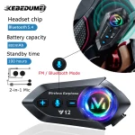 Casque de moto Bluetooth 5.4, casque, sans fil, mains libres, appel, kit téléphonique, étanche, lecteur de musique MP3, haut-parleur, radio FM, écouteur