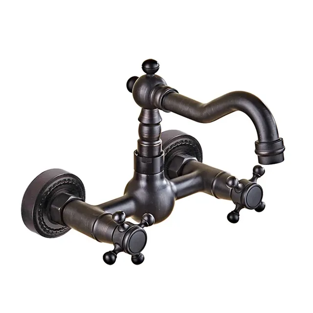 Robinets de lavabo muraux antiques salle de bains noir… – vue 6