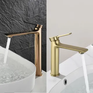 Robinet de salle de bains de luxe en or brossé